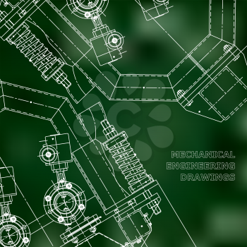 Mechanical engineering the drawing. Technical illustrations. The drawing for technical design. Cover. Green