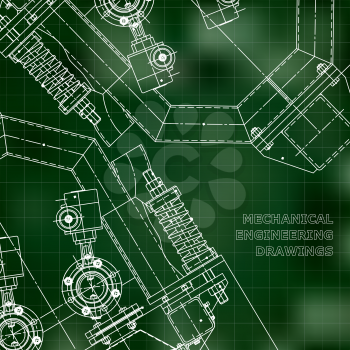 Mechanical engineering the drawing. Technical illustrations. The drawing for technical design. Cover. Green. Grid