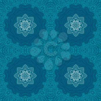 Seamless doodle pattern. Ethnic motives. Zentagl blue and white