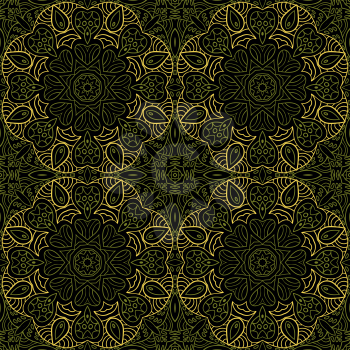 Seamless pattern doodle ornament. Ethnic motives. Zentagl. Black and green