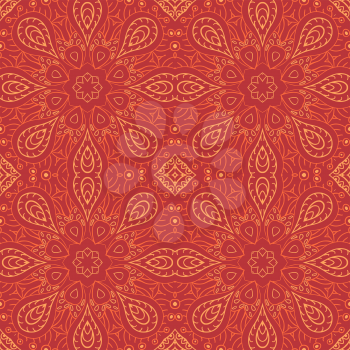 Seamless pattern doodle ornament. Orange background. Ethnic