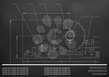 Mechanical drawings. Engineering illustration background. Black