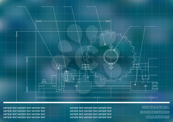 Mechanical drawings. Engineering illustration background. Blue. Grid