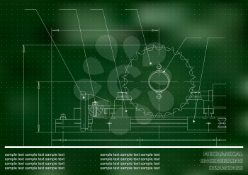 Mechanical drawings. Engineering illustration background. Green. Points