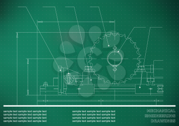 Mechanical drawings. Engineering illustration background. Light green. Points