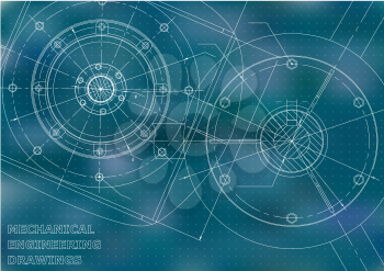Mechanical engineering drawings. Vector background. Blue. Points