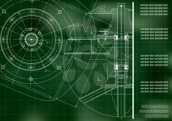 Mechanical engineering drawings. Vector engineering drawing. Green. Grid