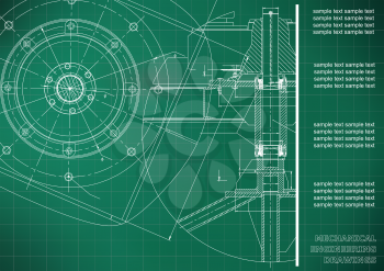 Mechanical engineering drawings. Vector engineering drawing. Light green. Grid