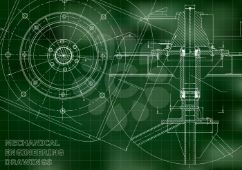 Mechanical engineering drawings. Vector. Green. Grid