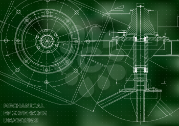 Mechanical engineering drawings. Vector. Green. Points