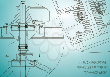 Mechanical engineering. Technical illustration. Backgrounds of engineering subjects. Technical design. Instrument making. Cover, banner, flyer, background. Corporate Identity. Light blue