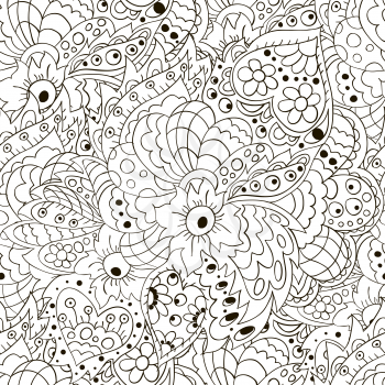 Seamless doodle pattern. Floral doodle wavy patterns. Cute background for textile, creativity