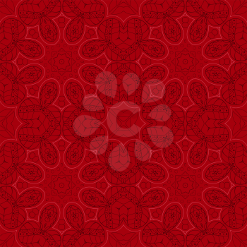 Seamless Mandala. Seamless floral ornament. Doodle drawing. Hand drawing. Seamless, floral motifs. Red