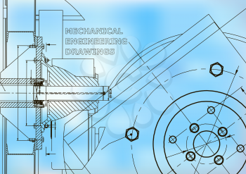 Technical illustration. Mechanical engineering. Background. Blue