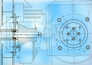 Technical illustration. Mechanical engineering. Backgrounds of engineering subjects. Blue