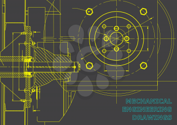 Technical illustration. Mechanical engineering. Backgrounds of engineering subjects. Technical design. Gray