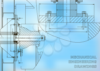 Technical illustration. Mechanical engineering. Backgrounds of engineering subjects. Technical design. Instrument making. Cover, banner, flyer, background. Corporate Identity. Blue
