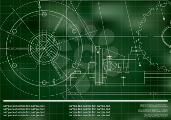 Vector drawing. Mechanical drawings. Engineering  background. Green. Grid