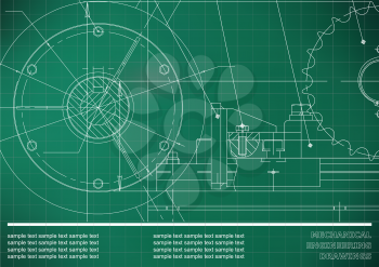 Vector drawing. Mechanical drawings. Engineering  background. Light green. Grid