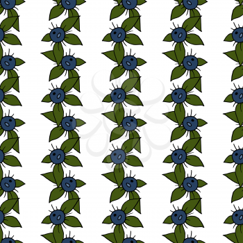 Berry seamless pattern. Blue berries. Blueberry. Stripes of berries and leaves on a white background