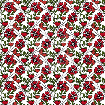Floral seamless pattern. Red and pink inflorescences. Sprigs of flowers on a white background