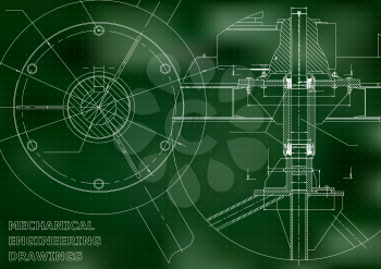 Mechanical engineering drawing. Green background. Points