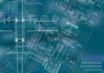 Mechanical engineering drawings. Technical Design. Blueprints. Blue background. Points