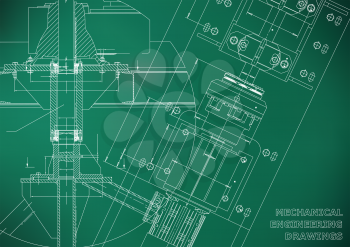 Mechanical engineering drawings. Technical Design. Blueprints. Light green background