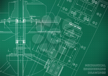 Mechanical engineering drawings. Technical Design. Blueprints. Light green background. Points
