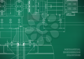 Mechanical engineering drawings. Technical Design. Engineering backgrounds. Blueprints. Light green background