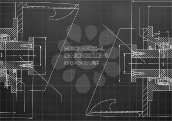 Mechanical engineering. Technical illustration. Backgrounds of engineering subjects. Black background. Grid