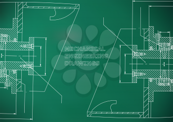 Mechanical engineering. Technical illustration. Backgrounds of engineering subjects. Light green background