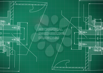 Mechanical engineering. Technical illustration. Backgrounds of engineering subjects. Light green background. Grid