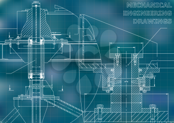 Mechanical engineering. Technical illustration. Backgrounds of engineering subjects. Technical design. Instrument making. Blue background. Grid