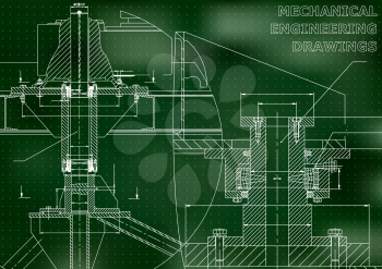 Mechanical engineering. Technical illustration. Backgrounds of engineering subjects. Technical design. Instrument making. Green background. Points