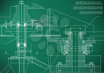 Mechanical engineering. Technical illustration. Backgrounds of engineering subjects. Technical design. Instrument making. Light green background