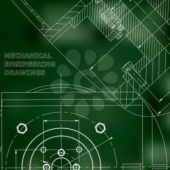 Mechanics. Technical design. Cover, flyer, banner. Corporate Identity. Green background