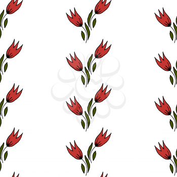 Seamless floral pattern. Pattern for fabric, trellis. Tulips. Strips of tulips on a white background
