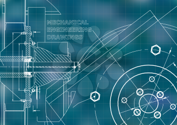 Technical illustration. Mechanical engineering. Background. Blue background. Grid