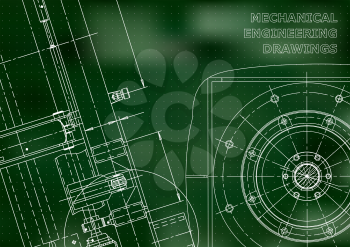 Blueprint. Vector drawing. Mechanical instrument making. Green background. Points