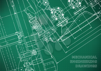 Blueprint. Vector engineering drawings. Mechanical instrument making. Technical abstract Light green background. Points. Technical illustration, cover, banner