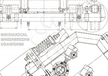 Computer aided design systems. Technical illustrations, backgrounds. Mechanical engineering drawing. Machine-building