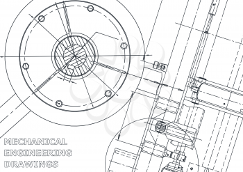 Cover, flyer, banner. Vector engineering illustration. Blueprint, background. Instrument-making drawings. Mechanical engineering drawing. Technical illustrations