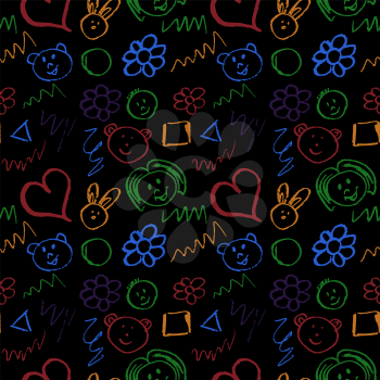 Cute stylish seamless pattern. Draw pictures, doodle. Beautiful and bright design. Interesting images for backgrounds, textiles, tapestries. Faces, scrawl