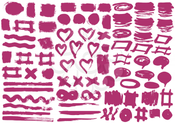 Love design elements. Vector heart. Pink stripes, grunge. Handmade. Original textures, hand draw. Brushes, frames. Valentine's Day