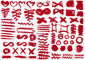 Love design elements. Vector heart. Red, pink stripes, grunge. Handmade. Original textures, hand drawing. Brushes, frames for text Valentine's Day