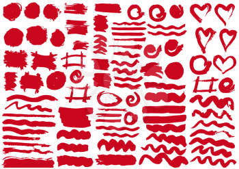 Love design elements. Vector heart. Red, pink stripes, grunge. Handmade. Original textures, hand drawing. Brushes frames Valentine's Day