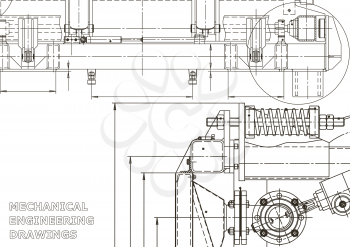 Machine-building industry. Computer aided design systems. Technical illustrations, backgrounds. Mechanical engineering drawing. Instrument-making drawings. Blueprint, diagram, plan, sketch