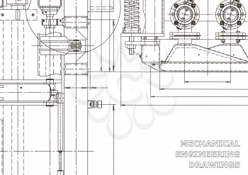 Machine-building industry. Mechanical engineering drawing. Instrument-making drawings. Computer aided design systems. Technical illustrations, backgrounds. Blueprint, diagram, plan, sketch