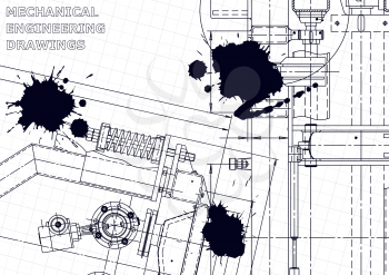 Mechanical engineering drawing. Machine-building industry. Instrument-making drawings. Black Ink. Blots. Technical